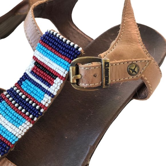 Pikolinos Beaded Sandal EU 38 Ankle Strap Brown Blue Red White - Picture 7 of 13